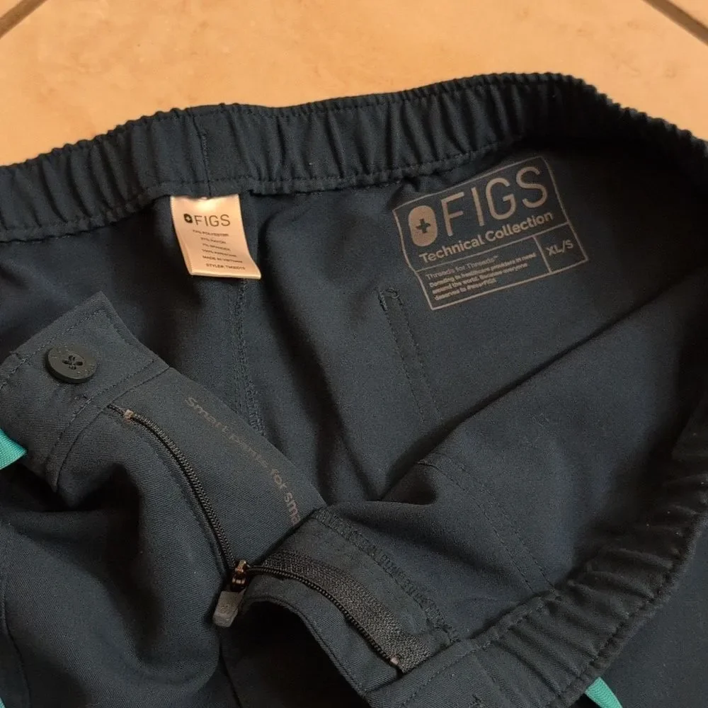 Figs Scrubs Pants Cairo Cargo Scrub Pants Caribbean Blue Zip Fly Tie Waist XL /S